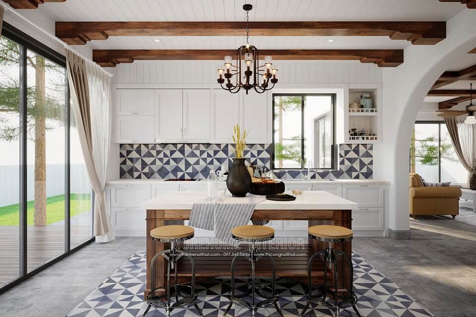 Mẫu đá ốp mặt bàn đảo bếp màu trắng tinh tế đá ốp bếp cao cấp