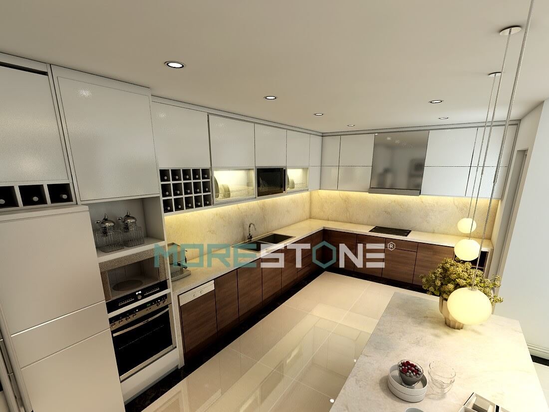 Người tiêu dùng ưu chuộng thay thế ốp tường bếp bằng chất liệu đá, ưu điểm thẩm mỹ, vệ sinh, sang trọng đá ốp bếp cao cấp